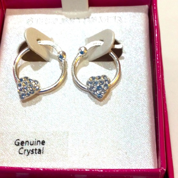 NWT Sterling Silver & Crystal Heart Hoop earrings - Picture 2 of 5